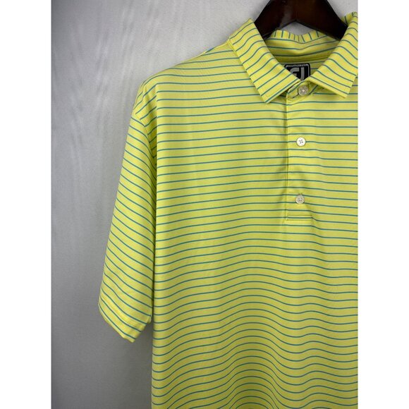 Men’s FootJoy 2XL Neon Yellow and Blue Striped Golf Shirt - Picture 3 of 7